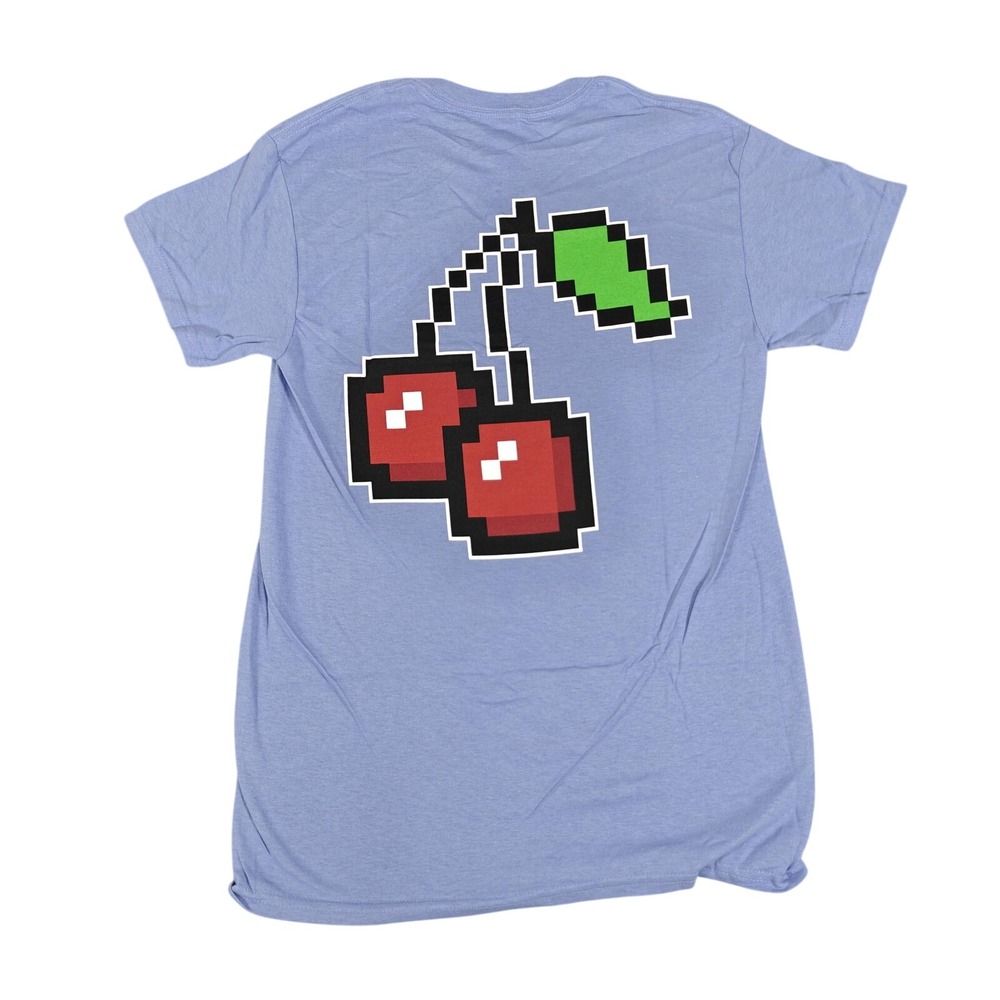 @ALL Metavirgin Pixel Cherry Graphic T-Shirt Blue Small Short Sleeve Tee